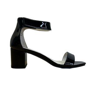 Amiana Women’s Black Patent Faux Leather Ankle Strap Block Heel  Sandals  Sz 7.5